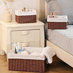 Vagusicc Wicker Basket, Set of 3 Hand-woven Storage Baskets for Organizing, Decorative Rectangle Wicker Storage Basket Bins with Handles, Small Toilet Paper Storage Baskets for Shelves & Decor, Brown - Image 6