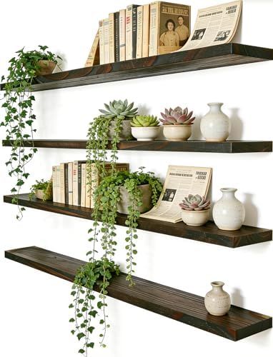 36 Inch Rustic Wood Floating Shelves Farmhouse Wooden Wall Shelves for Bathroom Bedroom Living Room Kitchen Office Set of 4 Brown by HXSWY