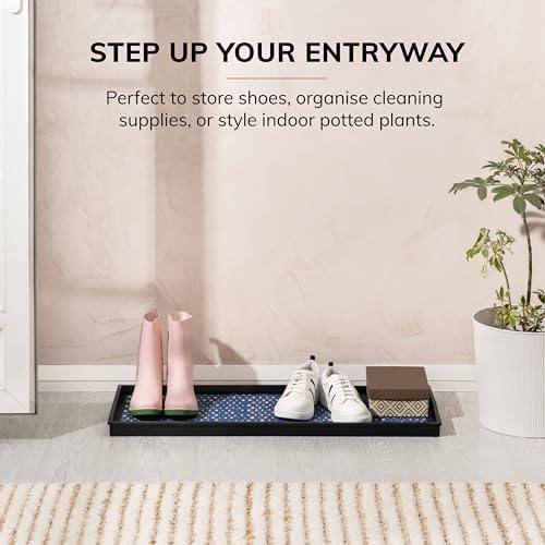 Anji Mountain Rubber Boot Tray with Coir, Fits 3 pair (34.5” wide), Blue & Ivory Insert - Image 2