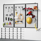 3pcs Grid Wall Panels Display Stand -Wire Grid Hanging Rack with 30 Hooks, Freely Assembled Art Display Panels/Workshop Wall Mount Storage Rack Garage Organization by ztysn