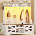 Itaar Hall Tree with Bench and Shoe Storage, 5-in-1 Entryway Bench with Coat Rack, 16 Shoe Cubbies & 12 Coat Hooks, Barn Door & Adjustable Shelf (White) by Itaar