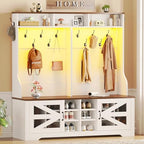 Itaar Hall Tree with Bench and Shoe Storage, 5-in-1 Entryway Bench with Coat Rack, 16 Shoe Cubbies & 12 Coat Hooks, Barn Door & Adjustable Shelf (White) by Itaar