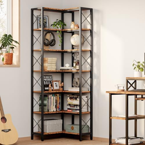 IRONCK Corner Bookshelf, 7-Tier Industrial Corner Shelf, Vintage Brown by IRONCK