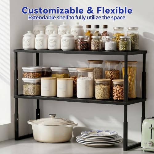 Expandable Cabinet Shelf Organizer, Stackable Countertop Shelves, Black - Image 3