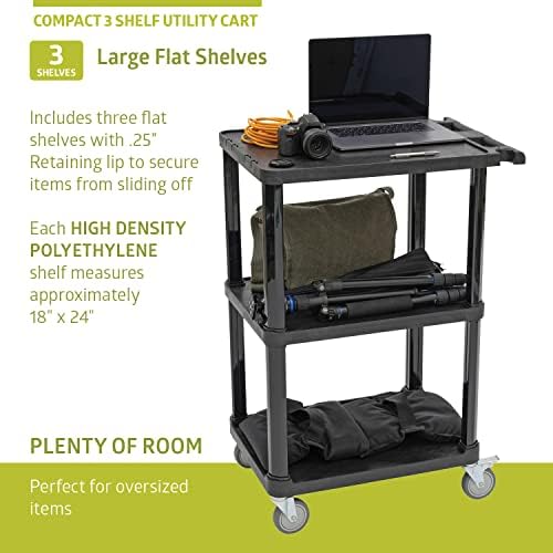 Pearington 3-Tier Compact Multi-Purpose Utility Cart with Lockable Wheels and Ergonomic Handle, Black, 2 Pack - Image 4