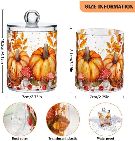 MNSRUU 4 Pack Qtip Holder Organizer Dispenser Autumn Pumpkin Bathroom Storage Canister Cotton Ball Holder Bathroom Containers for Cotton Swabs/Pads/Floss - Image 5