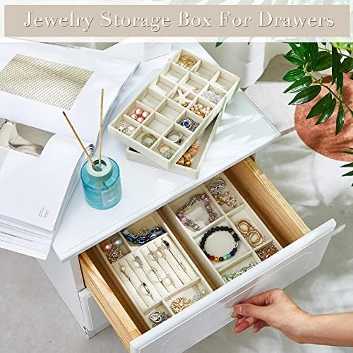 Junkin 18 Pcs Stackable Jewelry Drawer Organizer Inserts Beige - Image 5
