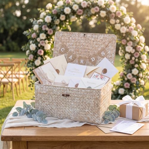 Geelin Seagrass Wedding Card Basket with Card Banner,14 Inch,White - Image 5