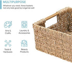 Large Natural Wicker Basket Rectangular with Wooden Handles, Seagrass Storage for Organizing, Shelves 15.5 x 10.6 x 5.5 inches - Image 3