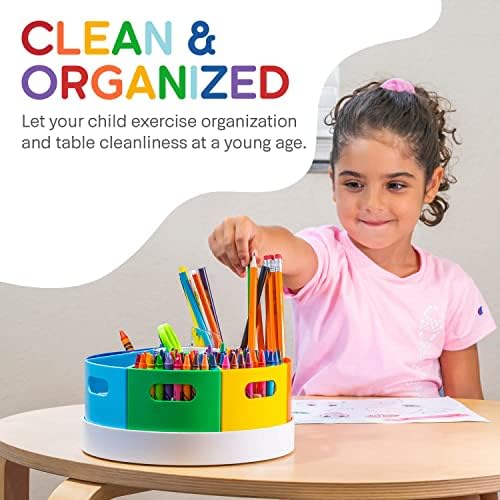 Kids Art Supply Storage Organizer with Dividers – 8.6" Rotating Lazy Susan Caddy for Crayons, Markers & Pencils - Image 4