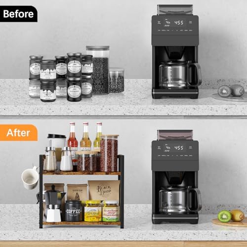 RUILALIFE Coffee-Bar-Station-Organizer Shelf for Countertop, 2 Tiers Kitchen Counter Shelf Riser, Wooden Spice Rack Organizer, Coffee Bar Accessories(Rustic Brown, Large) - Image 3