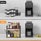 RUILALIFE Coffee-Bar-Station-Organizer Shelf for Countertop, 2 Tiers Kitchen Counter Shelf Riser, Wooden Spice Rack Organizer, Coffee Bar Accessories(Rustic Brown, Large) - Image 3