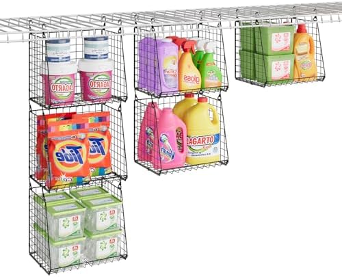 3-Pack Extra-Tall 13.6'' Hanging Laundry Basket Organizer, Foldable Wire Shelf with 360° Rotating Hooks & Reinforced Height - Durable Space-Saving Laundry Room & Closet Organizer, Black Patent by Sonyabecca