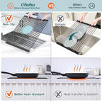Ohuhu Sink Drying Rack, 20.5" W x 16.1" L Over Sink Roll-Up Dish Drainer - Rolling Foldable Accessories Heat-Resistant Mat Anti-Slip Silicone Coated Multipurpose for Kitchen Counter - Image 5