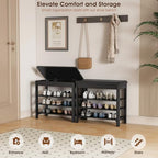 IUNVR Shoe Rack Bench Seat Rubberwood 3-Tier Wooden Storage Bench 550lbs Compact Mid-Century Modern Design for Entryway, Hallway, Closet, Front Door Entrance, Foyer - Image 3