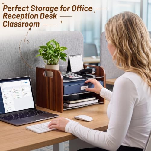 Marsui 3 Tier Desk Paper File Organizer, Acacia & Acrylic Letter Tray - Image 6