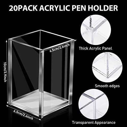 20Pack Clear Acrylic Pen Holder Desktop Pencil Organizer Acrylic Pencil Cup Stationery Office Organizer Makeup Brush Holder - Image 2