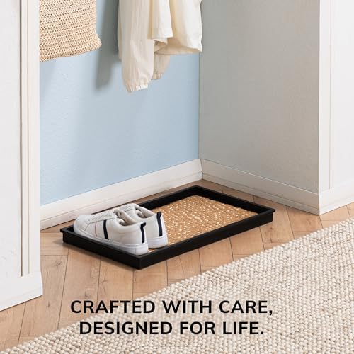 Anji Mountain Heavy Duty Waterproof Rubber Shoe Storage Mat Organizer/Boot Storage Multi Use for Entryway with Coir, Tan and Khaki Insert, Fits 2 Pair (24.5" Wide) - Image 5