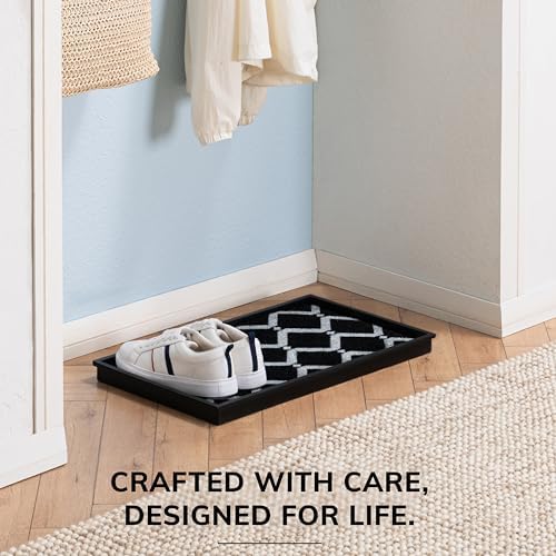 Anji Mountain Heavy Duty Waterproof Rubber Shoe Storage Mat Organizer/Boot Storage Multi Use for Entryway with Coir, Black and Ivory Diamond Insert, Fits 2 Pair (24.5" Wide) - Image 5