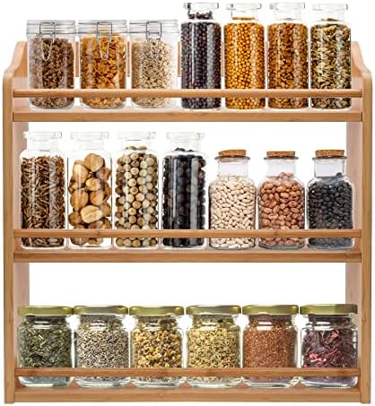 3 Tier Bamboo Spice Rack Wall Mount or Countertop,Spice Organizer by FoverOne