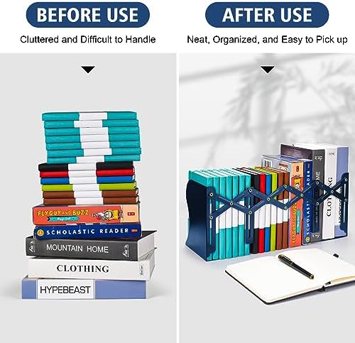 2 Pack Adjustable Metal Book Ends for Heavy Books, Extends Up to 19", Blue - Image 6