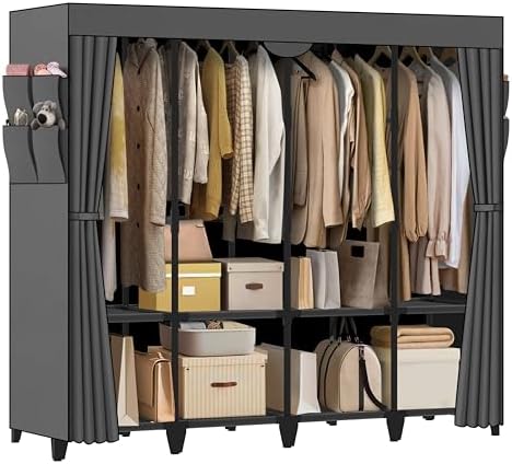 Wardrobe Closet, Quick and Easy Assembly, Gray Portable Closet by Jofuler-USDirect