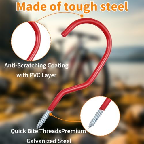24 Pack Bike Rack Garage Hooks for Hanging, PVC Coated, Red - Image 5