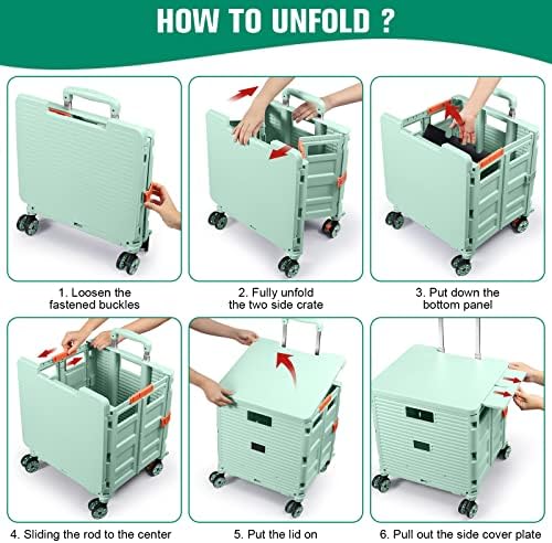 FELICON SELORSS Folding Utility Cart Portable Rolling Crate Handcart-Green - Image 5