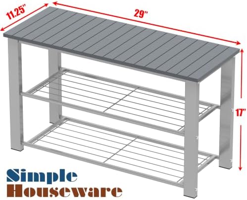 Simple Houseware Wooden Top Shoe Rack Bench for Entryway, Grey - Image 3