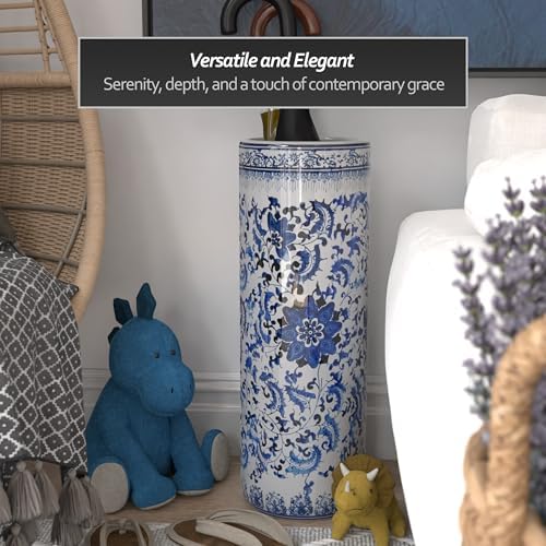 Red Lantern 24" Floral Blue & White Porcelain Umbrella Stand - Image 5