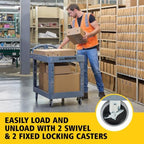 Rubbermaid Commercial Products BRUTE Heavy Duty 2-Shelf Utility/Service Cart, Medium, Lipped Shelves, Ergonomic Handle, 500 lbs. Capacity, Gray, for Warehouse/Garage/Cleaning/Maintenance/Stadiums - Image 6