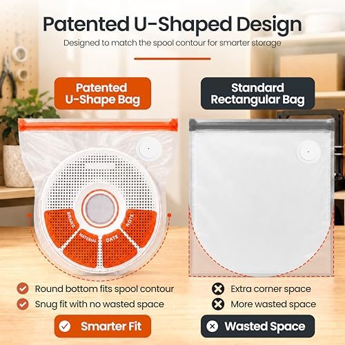 20 PCS U-Shaped 3D Filament Storage Bags Kit, 3D Printer Accessories for PLA, PETG, ABS, TPU, with Auto Pump, 20 Desiccants, 2 Sealing Clips, Extra-Thick Moisture & Dust Resistant - Image 3