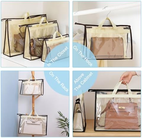 10 Set Handbag Storage Organizer Dust Bags for Purses Handbags Closet, Clear Purse Protector Storage Bag Dust Cover for Bags, Closet Organizer for Handbags with Hooks - Image 6