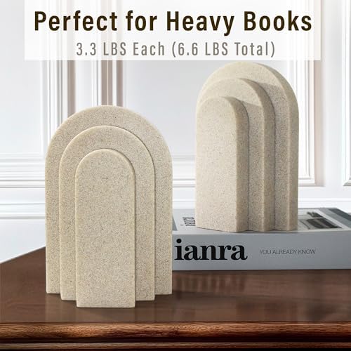 LIN CHUAN Heavy Duty Bookends for Shelves, Set of 2, Sandstone Beige - Image 4