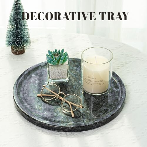 Karibiber Natural Marble Tray, 11.8in Serving Tray for Fruit, Round Decorative Vanity Stone Plate for Jewelry&Key, Quality Storage Dish for Kitchen Coffee Table and Bathroom Desktop, Blue Pearl - Image 5