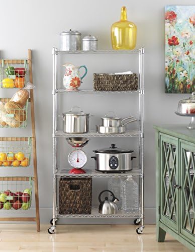 Whitmor 5 Tier Shelving Unit, Adjustable Storage Shelves with Wheels, 400 lbs Capacity per Shelf, Max 2000 lbs Total for Pantry, Kitchen, Garage, 30" L x 14" W x 60" H, Chrome - Image 4