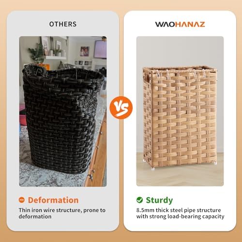 Rattan Umbrella Stand, Umbrella Holder for Entryway, Hand Woven Umbrella Rack Organizer Freestanding, with a Detachable Drip Tray, 4 Hooks, 11.8" L x 5.5" W x 16.5" H, Natural - Image 7