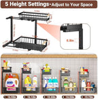 Under Sink Organizers and Storage, 2 Pack L-Shaped Pull Out Cabinet Organizer, 2 Tier Sliding Storage Rack with Adjustable Height, Metal Under Sink Shelf for Kitchen, Bathroom, Pantry, Black - Image 3