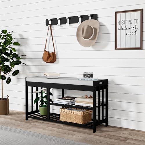 Bamboo Shoe Storage Bench with Cushioned Seat 3-Tier Entryway Shoe Rack - Image 4