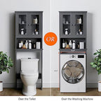 Over the Toilet Storage Cabinet for Bathroom, Storage Organizer Over Toilet, Bathroom Space Saver with Tempered Glass Doors, Gray - Image 4