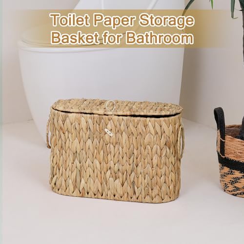 efluky Toilet Paper Storage Basket, Water Hyacinth Slim Toilet Paper Holder with Lid- Holds Up to 9 Mega Rolls, Home Bathroom Decor Organizer - Image 6