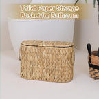 efluky Toilet Paper Storage Basket, Water Hyacinth Slim Toilet Paper Holder with Lid- Holds Up to 9 Mega Rolls, Home Bathroom Decor Organizer - Image 6