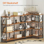 HOOBRO Corner Bookshelf, 4-Tier L-Shaped Bookcase, Industrial Open Display Shelf Tall Storage Organizer, Vertical Storage Rack, for Living Room, Home Office, Rustic Brown and Black BF59SJ01 - Image 4