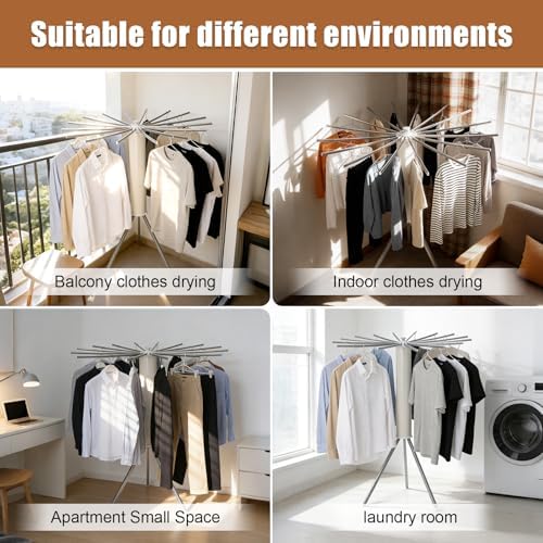 Clothes Drying Rack Tripod, Large Capacity Portable Laundry Drying Rack, Space Saving Design for Indoor Outdoor Use, Multi-Function Clothing Rack, Towel & Blanket Drying Rack for Laundry Room - Image 6