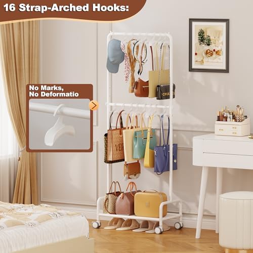 Hayexiha 3-Tier Purse Organizer for Closet with 16 Wide Hooks, Rolling Purse Rack Stand with Wheels for Purse Storage, Adjustable Handbag Organizer, Large Tall Purse Storage Organizer for Small Place - Image 2