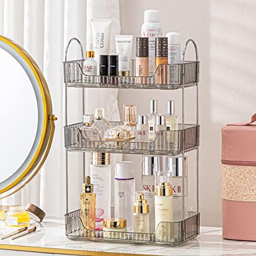 shuang qing 3 Tier Bathroom Counter Organizer Countertop Storage, Cosmetics Skincare Shelf Organizer, Makeup Organizer Perfume for Dresser Vanity Tray, Spice Rack Organizer for Kitchen - Gray - Image 2