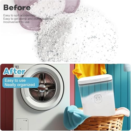 2 Pack 5.5L Laundry Detergent Dispenser with One-Press Lid, Laundry Powder Container for Laundry Room Organization and Storage Pod and Airtight Dishwasher Pod Holder for Bead Powder - Image 4