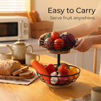 WILDMOS 2-tier Fruit Basket Bowl,Metal Basket with Wooden Base,Fruit and Vegetable Storage with Banana Hanger,Fruit Basket for Kitchen Counter Organizer. - Image 3