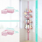 HapiRm Corner Shower Caddy Organizer - Shower Organizer Corner with Soap Holder, Toothbrush Holder and 4 Hooks, Rustproof Bathroom Shelf Tension Pole Available for 27.6 to 108.3 Inch - Pink - Image 5
