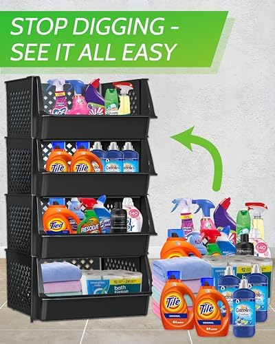 Large Stackable Storage Bins Open Front for Pantry Storage, 4 Pack - Black - Image 4